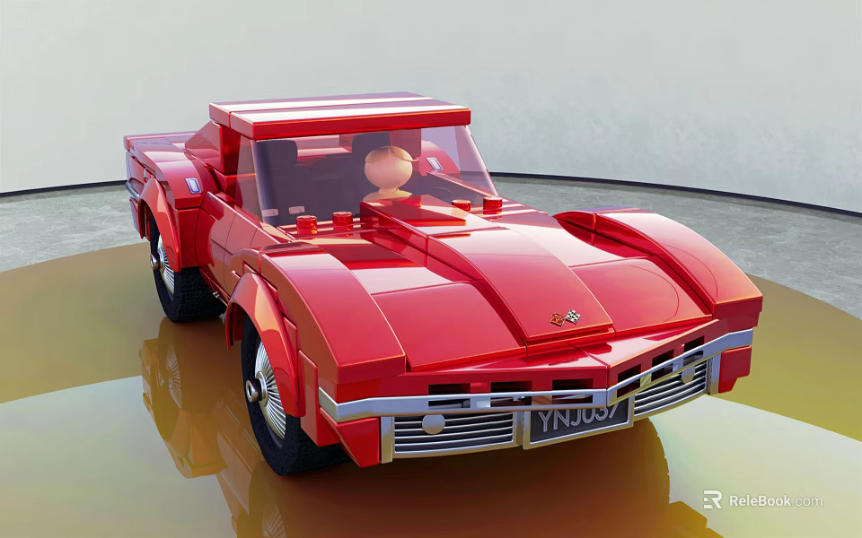 Red Electric Sports Toy Car With Shiny Surface Building Block Style And Driver Figure 3d model 