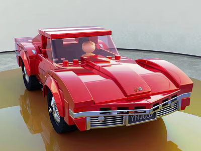 Red Electric Sports Toy Car With Shiny Surface Building Block Style And Driver Figure 3d model
