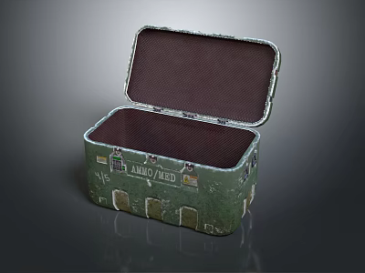Vintage Green Decorative Ornament Set Featuring Open Metal Box With Dark Interior 3d model
