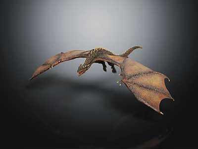 Flying Dragon With Detailed Brown Wings And Scaled Body On Dark Background 3d model