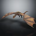Flying Dragon With Detailed Brown Wings And Scaled Body On Dark Background