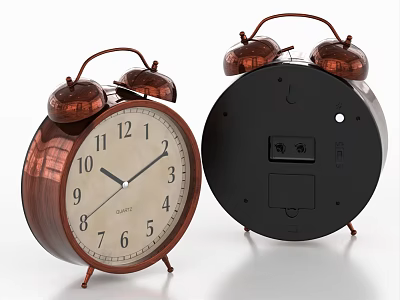 Vintage Copper Alarm Clock With Double Bells White Dial And Black Numbers 3d model
