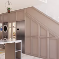 Modern Apartment Interior With Living Room Kitchen Island Counter Sofa Pendant Lights And Plants