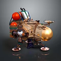Steampunk Mechanical Machine With Golden Spherical Body Red Components And Metallic Structure 3d model