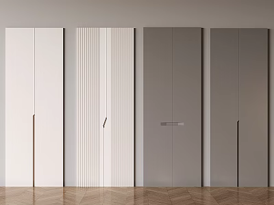 Modern Wardrobe Doors in White and Gray with Striped Texture and Smooth Metal Handles 3d model