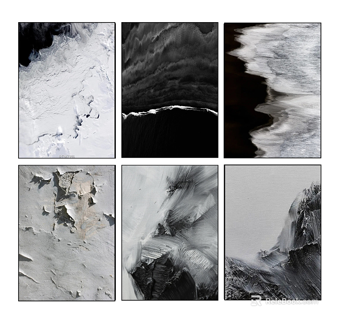 Black White Gray Abstract Paintings Series With Natural Mountain Wave Rock Textures 3d model 