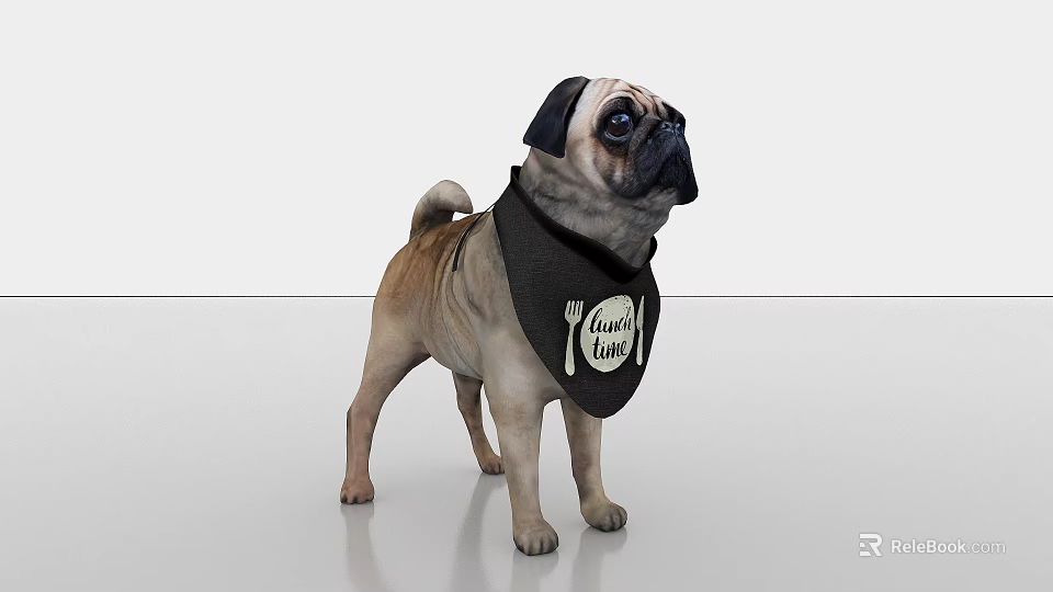 Cute Pug Dog Wearing Black Bandana With Best Chef Logo And Utensils Design 3d model 