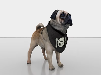 Cute Pug Dog Wearing Black Bandana With Best Chef Logo And Utensils Design 3d model