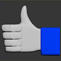 White Thumbs Up Icon With Blue Square On Dark Reflective Background 3d model