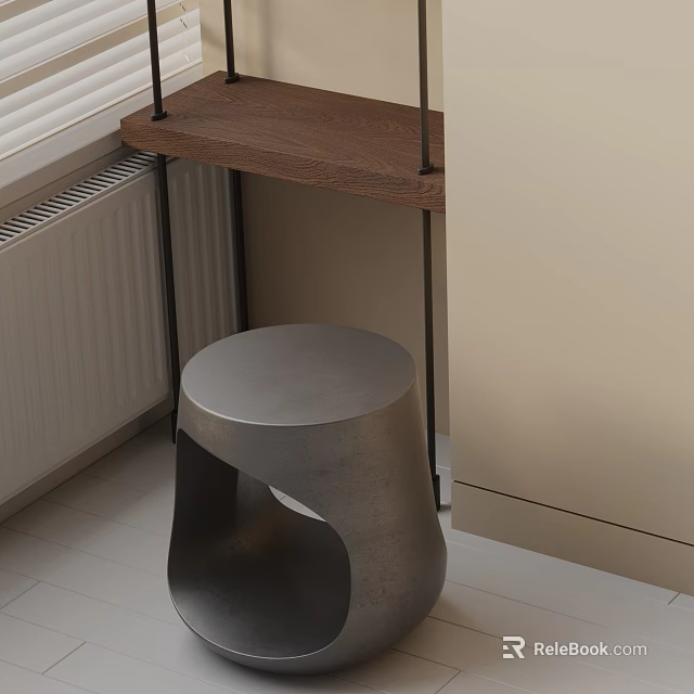 Modern Wooden Side Table With Metal Frame And Matching Stool In Interior Space Design 3d model 