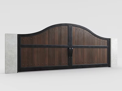 Elegant Modern Wooden Gate Design With Iron Frame And Double Panel Details 3d model