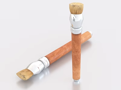 Premium Musical Instruments And Painting Tools With Wooden Handles Metal Parts And Brush Heads 3d model