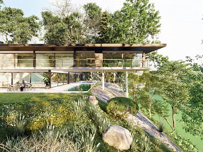 Modern Detached Villa With Scenic Green Surroundings Floor to Ceiling Windows And Garden Terrace 3d model