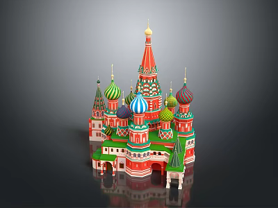 St. Basil's Cathedral 3D Model With Colorful Domes Red Architecture And Golden Spires 3d model