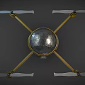 Yellow Drone With Four Propellers Transparent Dome Camera Metallic Body And Landing Gear
