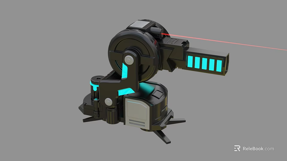 Futuristic Mechanical Weapon with Black Blue Design and Red Laser Beam 3d model 