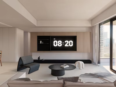 Modern Living Dining Room Interior With Sofa Coffee Table TV Cabinet And Large Windows 3d model