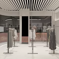 Modern Minimalist Clothing Store Interior With Clothing Racks Displayed Garments And Soft Lighting