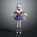 Game Anime Character With White Long Hair Red Horns And Kimono Style Outfit