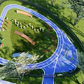 Residential Dog Park with Fenced Grass Area Track and Wooden Structures