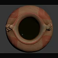 Ancient Pottery Jar with Animal Shaped Handles and Red White Stripes Design