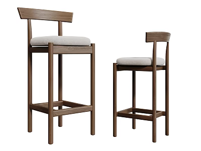 Two Modern Wooden Bar Stools With Padded Seats And Minimalist Design 3d model