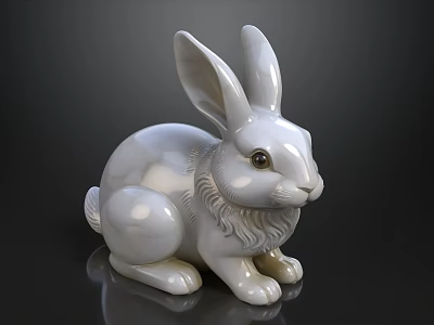 Exquisite White Ceramic Rabbit Figurine Set for Home Decor 3d model