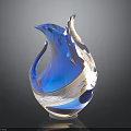 Artistic Blue Glass Vase With Unique Curved Shape And Intricate Carving Details