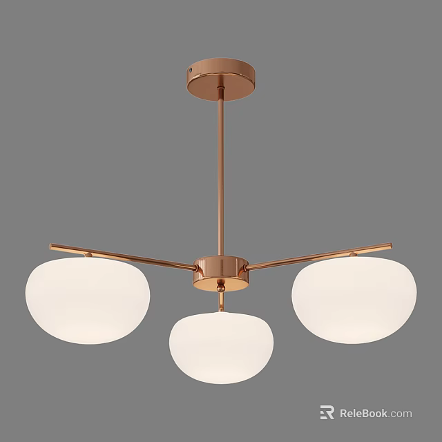 Modern Minimalist Chandelier With Rose Gold Frame And Three White Spherical Lampshades 3d model 