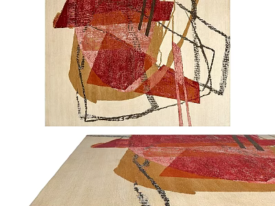 Square Rug Featuring Abstract Patterns Red Brown Beige Tones And Black Lines Modern Interior Decor 3d model