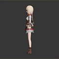 A Woman With Blonde Hair Red Scarf White Top Brown Skirt And Striped Socks