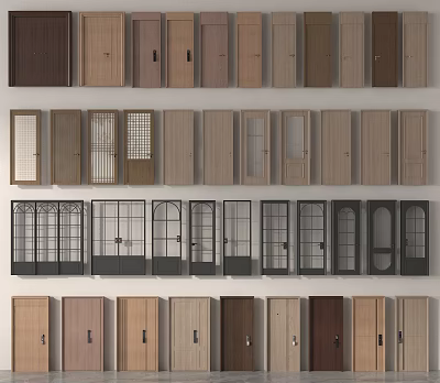 Various Wooden And Glass Panel Doors With Different Designs And Colors 3d model