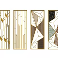 Modern Geometric Room Dividers With Golden Frames And Patterned Panels 3d model