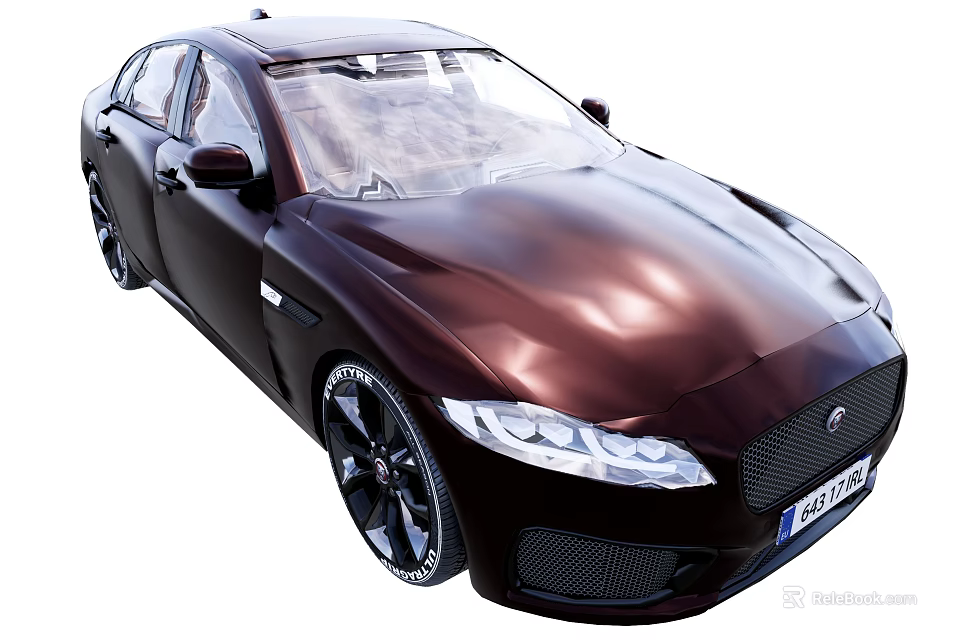 Dark Brown Jaguar Car With Sleek Body Distinctive Grille Sharp Headlights And Black Alloy Wheels 3d model 