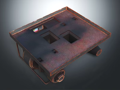 Heavy Duty Rusted Metal Platform With Square Holes And Industrial Wheels 3d model