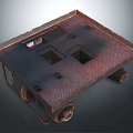 Heavy Duty Rusted Metal Platform With Square Holes And Industrial Wheels
