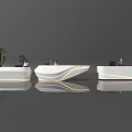 Modern White Reception Desks With Curved Design Green Plant And Staff Working
