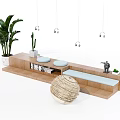 Modern Public Chair Design With Wooden Structure Green Plants And Hanging Lights