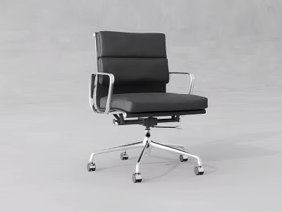 Modern Black Leather Office Chair With Silver Metal Arms And Swivel Wheels 3d model