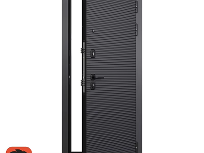 Modern Black Swing Door With Sturdy Frame And Vertical Striped Design 3d model
