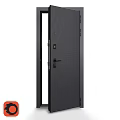 Modern Black Swing Door With Sturdy Frame And Vertical Striped Design