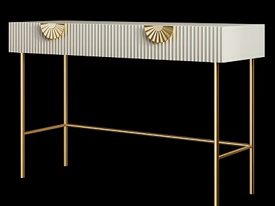 Elegant White Dressing Table With Striped Drawers Gold Fan Shaped Accents And Gold Metal Legs 3d model