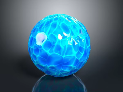 Blue Textured Glass Sphere With Shiny Reflective Surface On Dark Background 3d model