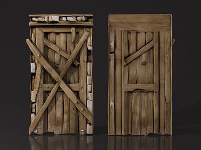 Rustic Wooden Swing Doors With Cross Planks And Aged Natural Texture 3d model