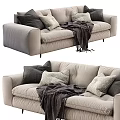 Comfortable Light Gray Multi person Sofa With Soft Pillows And Dark Blanket 3d model