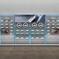 Fashion Culture Shoe Display Cabinet With Blue Lighting Multiple Shelves And Brand Showcases