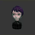 Game Movie Character with Purple Short Hair and Reddish Brown Eyes Black Turtleneck Head Model