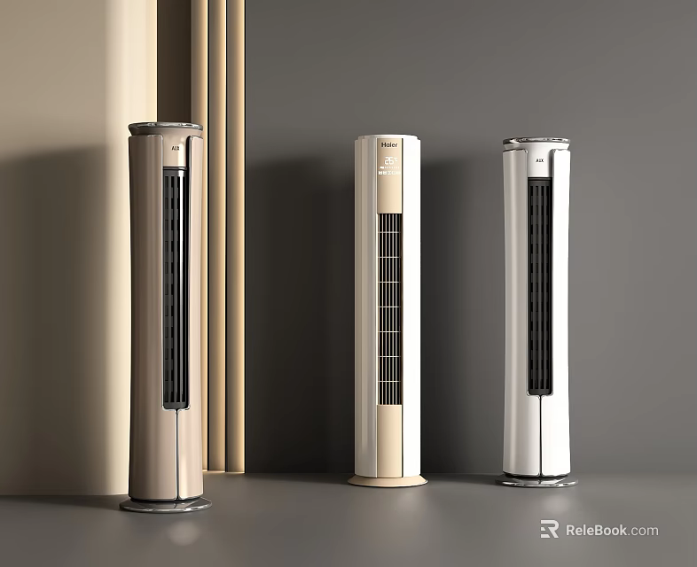 Sleek Tower Air Cooler Fans in Gold Beige Silver for Modern Home Decor 3d model 