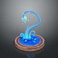 Blue Curved Decorative Plant Sculpture Featuring Brown Base and Luminous Fragments