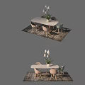 Modern Dining Table Set With Chairs Pendant Lights Plant And Rug 3d model